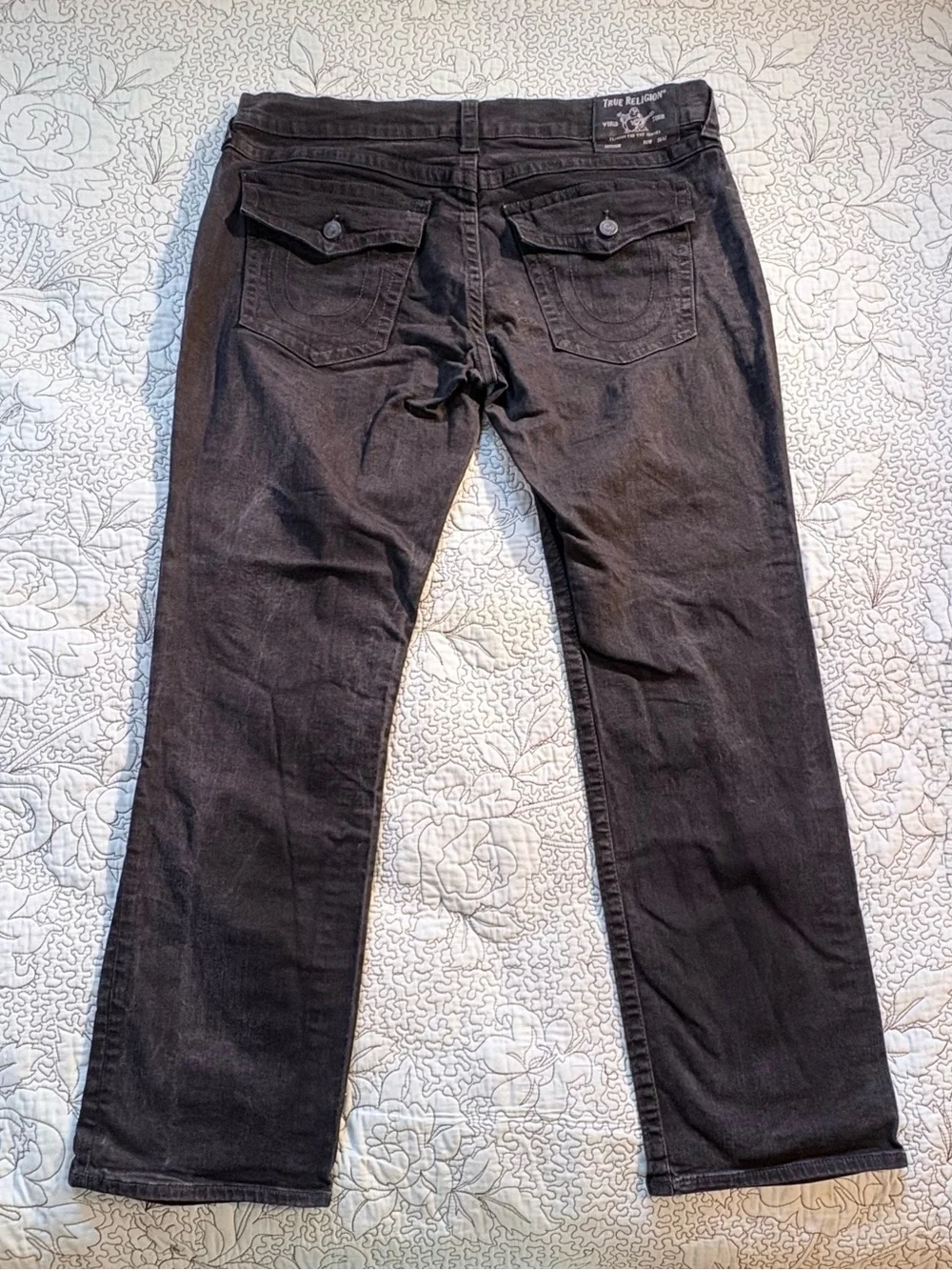 True Religion Ricky Made in USA Relaxed Straight Jeans Black Wash Denim Sz 40🧡